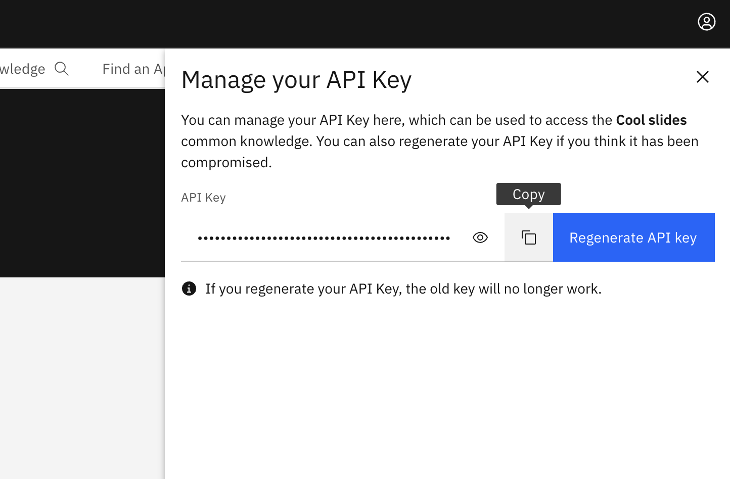 copia chiave API